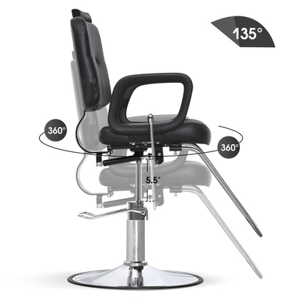 BarberPub Reclining Hydraulic Barber Chair, Salon Beauty Spa Shampoo Equipment, PVC Leather, Adult 2059 (Black)