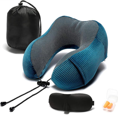 Memory Foam Neck Pillow with 360-Degree Head Support, Lightweight Travel Airplane Pillow with Storage Bag for Sleeping,