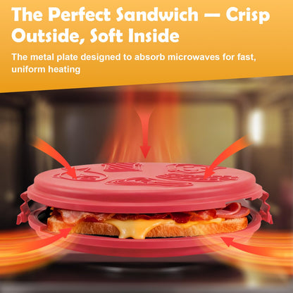 9.5Inch Microwave Sandwich Maker, Microwave Grilled Cheese Maker, Microwave Pizza Oven, Pizza Mark, Bacon Cooker, Toaster, Removable Non-Stick, Grill Crispy in Minutes for Office, Dorm, Travel, Home