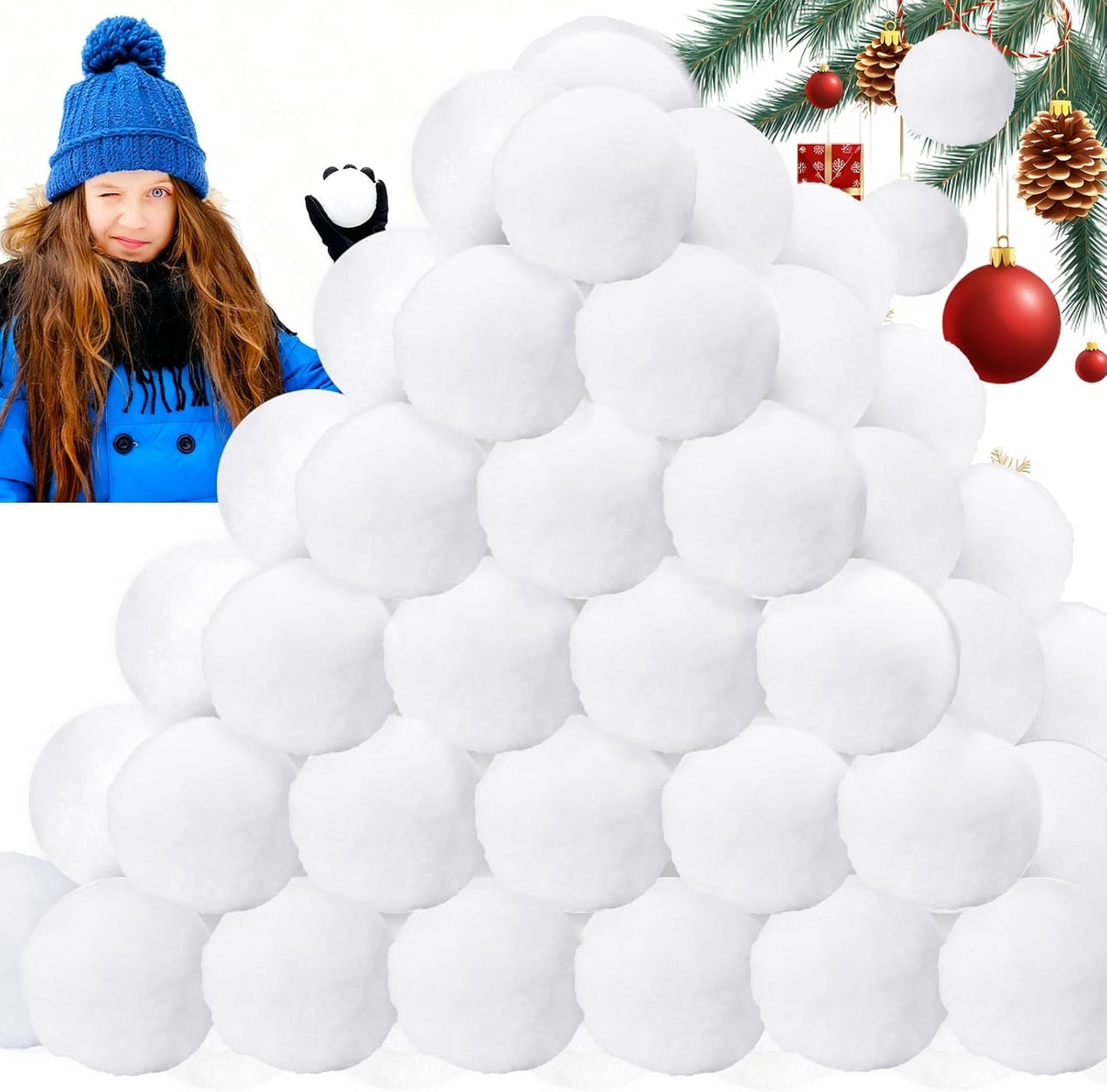 Skiennix 50 Pcs Fake Snow Balls - Soft Plush 2.4 Inch Indoor/Outdoor Winter Decor & Party Supplies