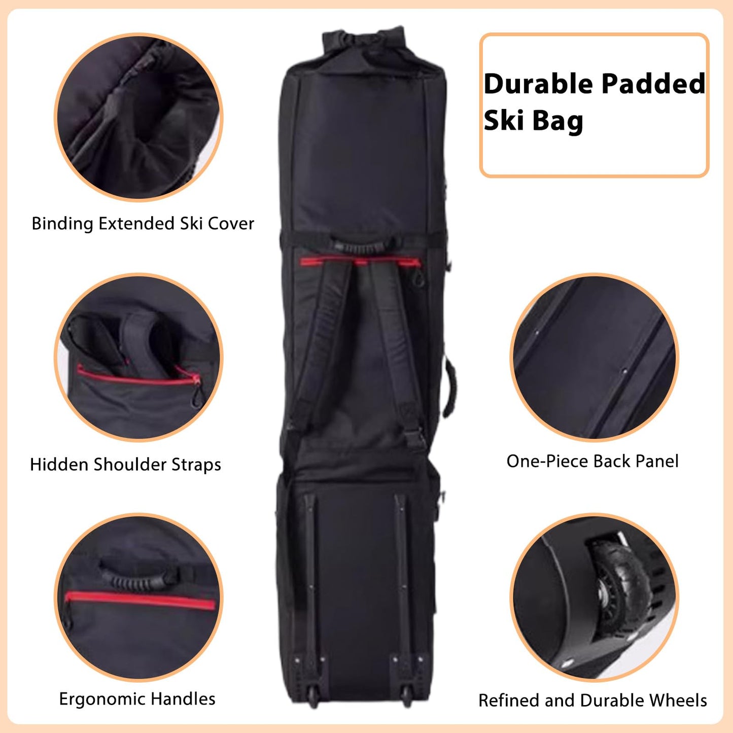 Padded Snowboard Bag with Wheels, Heavy-Duty Wheeled-Ski Travel Bag, Storage Ski Board Boots, Helmet, Jacket for Flying Air Travel, 65 Inch (Extendable to 80.7 Inch),Light Green