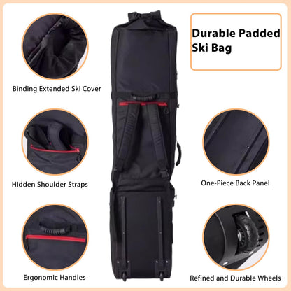 Padded Snowboard Bag with Wheels, Heavy-Duty Wheeled-Ski Travel Bag, Storage Ski Board Boots, Helmet, Jacket for Flying Air Travel, 65 Inch (Extendable to 80.7 Inch),Light Green