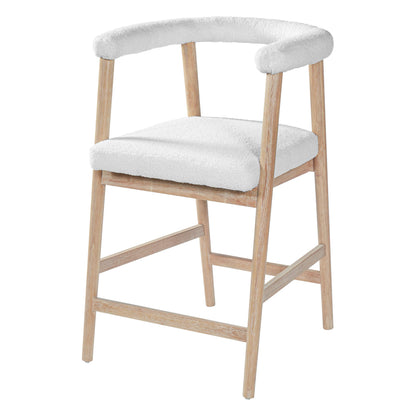 Merax 2-Piece Wooden Farmhouse Counter Height Dining Coffee Bar Stool with Durable Legs, Upholstered Cruved Dinning Arm Chair for Kitchen Island, Set of 2, Natural