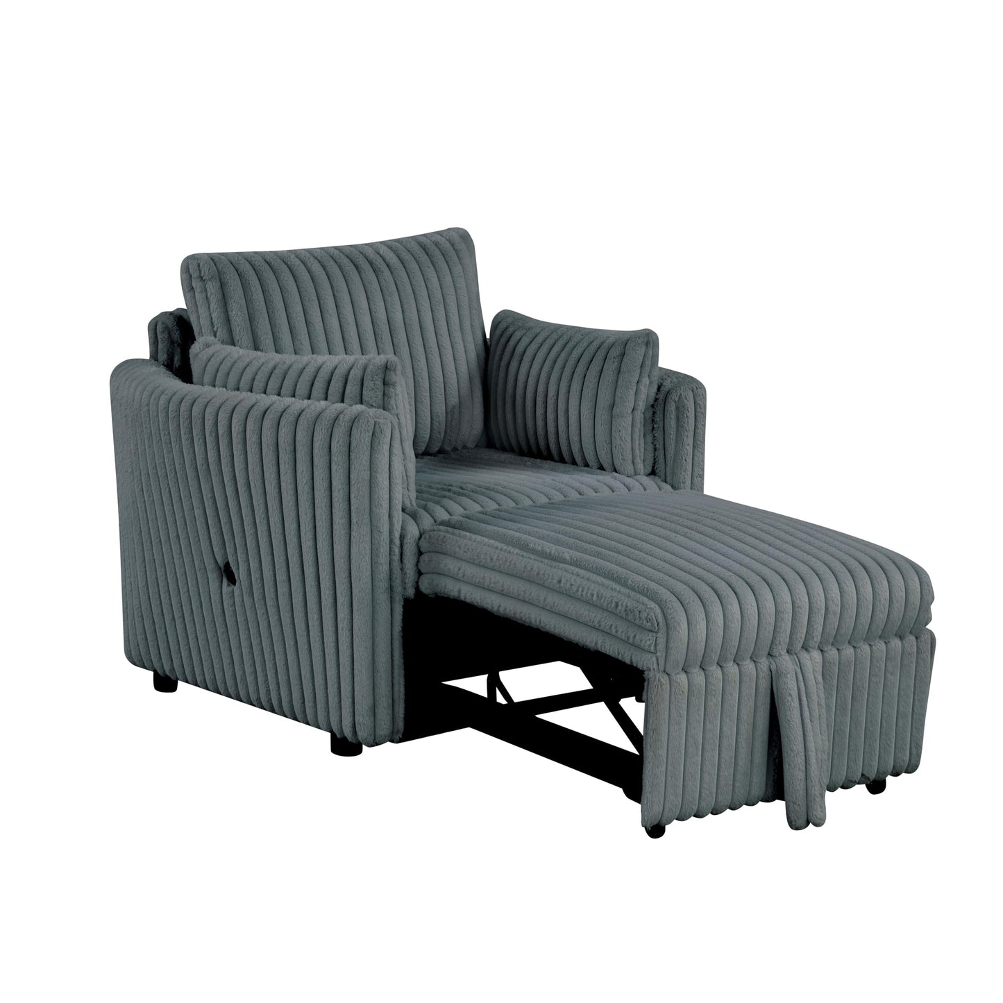 Furniture of America Aneira Modern Pull Out Chair with USB Ports, Curved Armrest and Accent Pillows, Comfortable Upholstered Seating for Living Room, Bedroom, Guest Room, Dark Grey