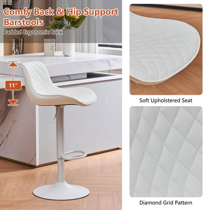 YOUTASTE All White Bar Stools Set of 2, Upholstered Counter Height Bar Stool, Adjustable Swivel Faux Leather Barstools, with Padded Back, Metal Base, Kitchen Chairs for Home Island