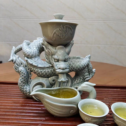 Scizorito Chinese Gongfu Tea Set Gift Box, Pure Hand Firing, Chinese Dragon Shape, Suitable for Office, Home, Gift (White Dragon)