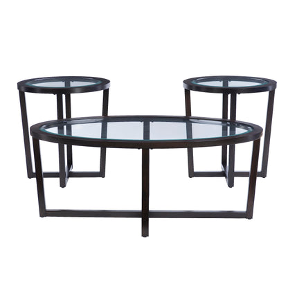 Powell Marta Umber Brown Wooden Three Piece Coffee and End Table Set with Tempered Glass Tops