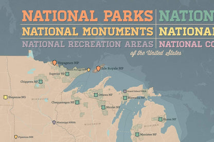 US National Parks, Monuments & Forests Map Poster 24x36 (Tan & Slate Blue)