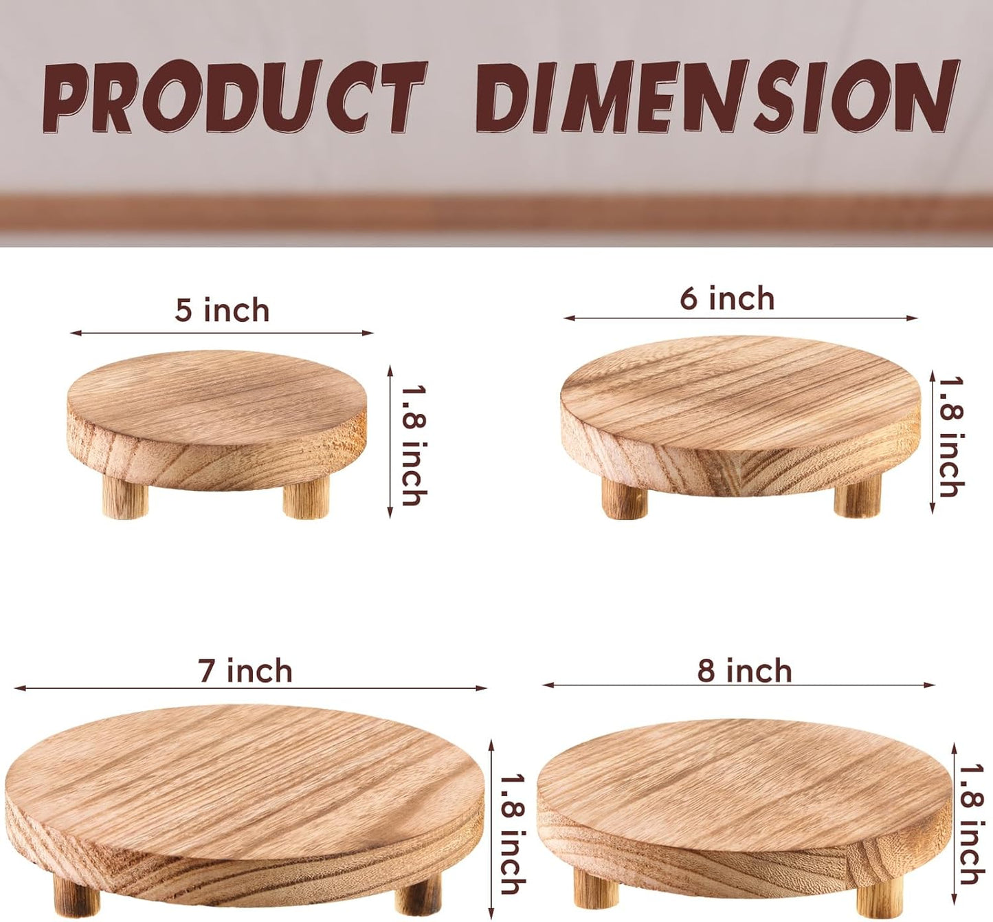 4 5/6/7/8 Inch(Light Geetery Pcs Wooden Risers for Display Wood Pedestal Stand Mini Tray Stand Round Wooden Pedestal