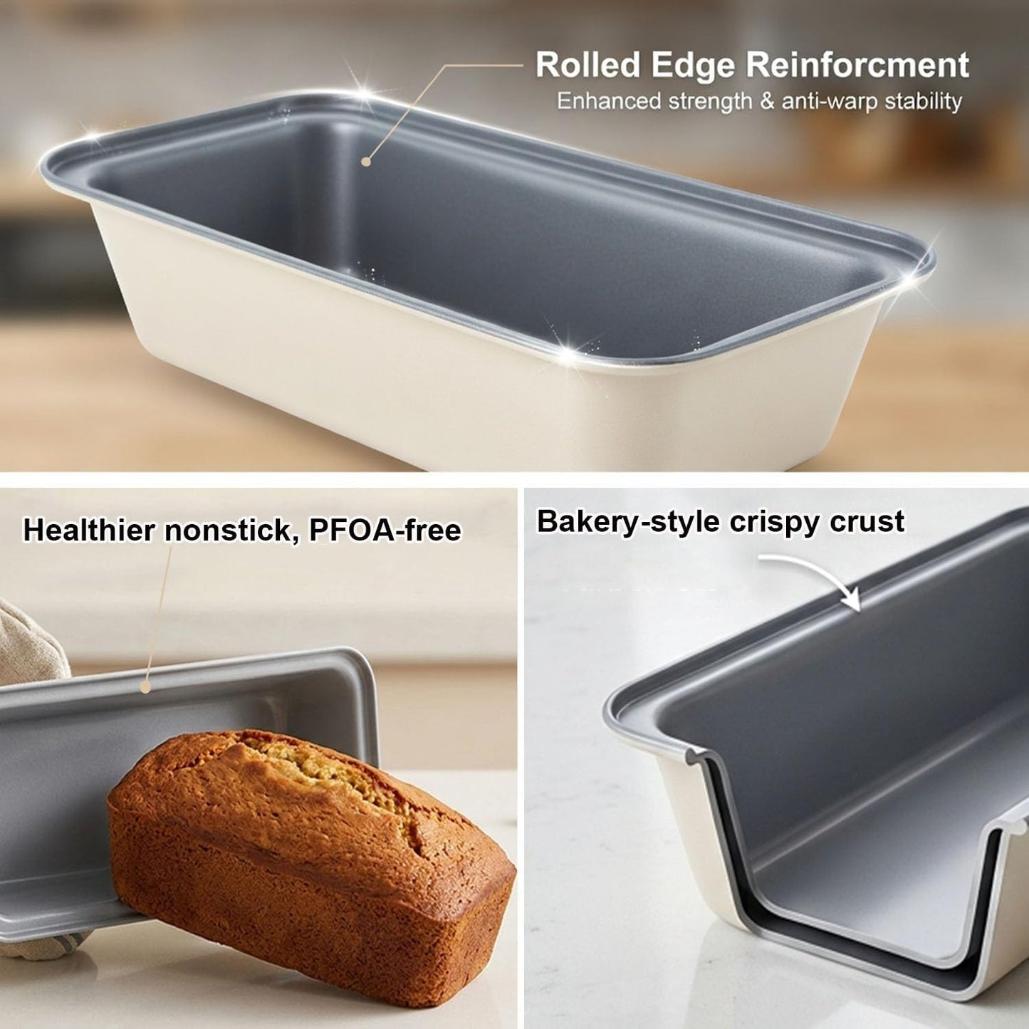 13x4 Inch 3-Pack, Loaf Pan Nonstick Carbon Steel Bread Pan for Even Baking, Long Baking Pan for Homemade Sourdough