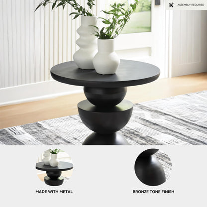 Signature Design by Ashley Kurtson Modern Metal Accent Table with Pedestal Base, Black