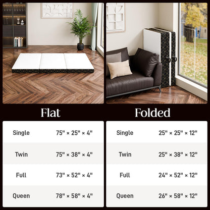 GEMBED Tri-Fold Memory Foam Mattress Queen - 4 Inch Portable Folding Mattress with Handle & Washable Cover, Floor Bed with Non-Slip Base, Space-Saving for Room, Travel, Guest Bed, RV, 78"x58"x4"