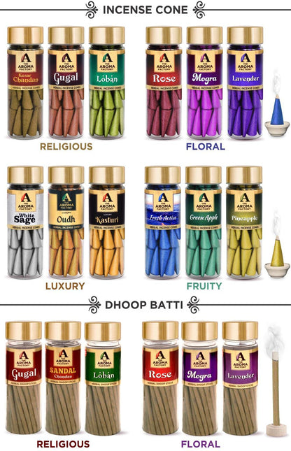 The Aroma Factory Incense Dhoop Cone White Sage (100% Herbal Leaves Healing & 0% Charcoal) 1 Bottle x 30 Cones