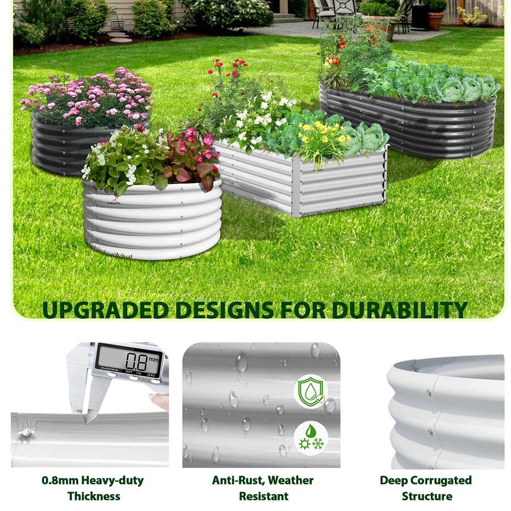 A ANLEOLIFE 6X3X2 ft Galvanized Raised Garden Beds Outdoor-2 Pack, Oval Large Metal Deep Root Planter Box for Planting Vegetables Flowers Herb, Anti-Rust & Easy-Setup, Antique White