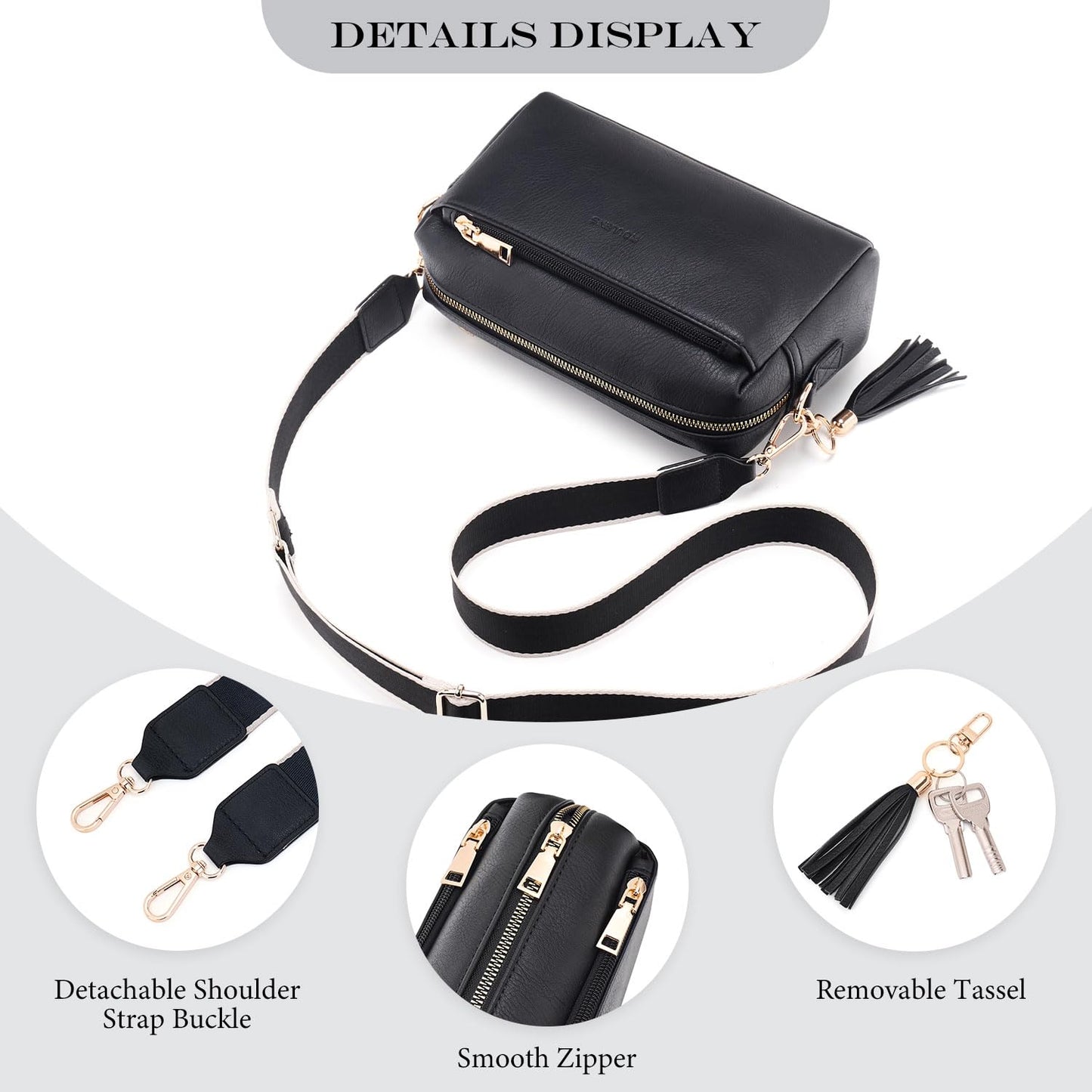 Roulens Triple Zip Small Crossbody Bag for women,Wide Strap Cell Phone Purse Shoulder Handbag Wallet with Credit Card Slots