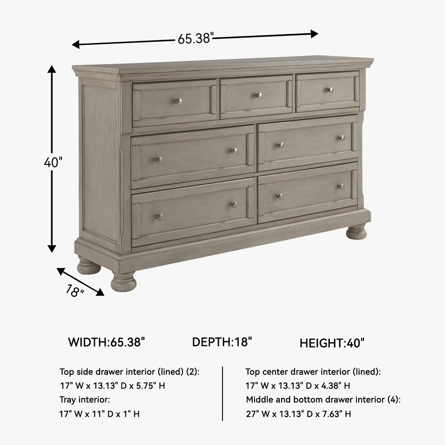 Signature Design by Ashley Lettner Modern Traditional 7 Drawer Dresser, Light Gray