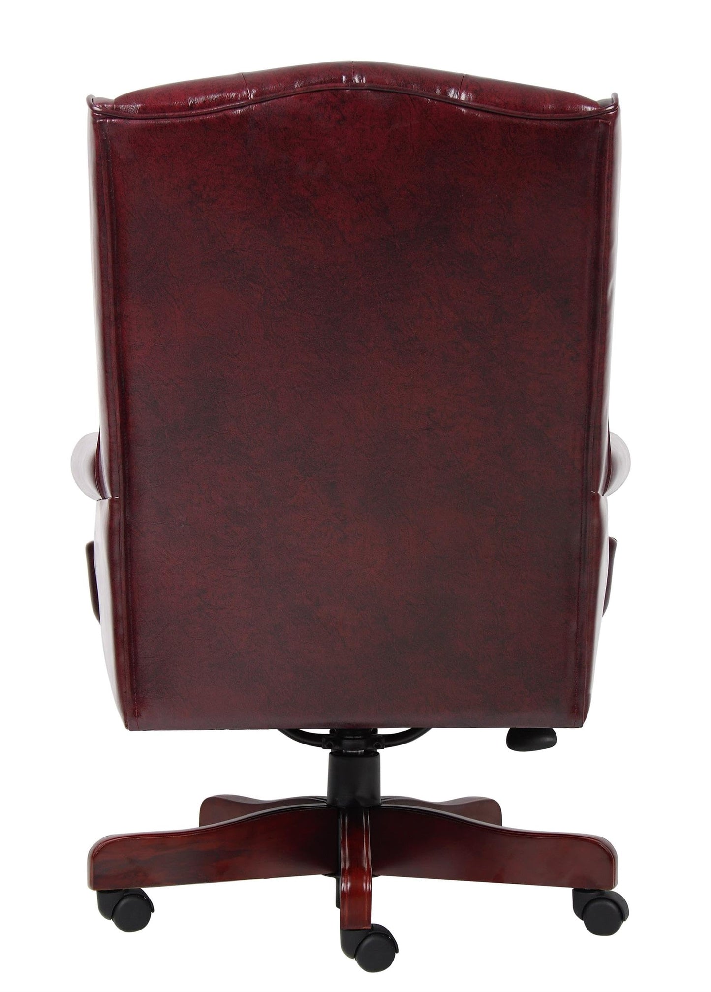 Scranton & Co Traditional Faux Leather Executive Chair, 30" W x 32" D x 41-44" H, Oxblood Red Finish, Tufted Wingback Design, Mahogany Wood Accents, Adjustable Height, Office Desk Chair