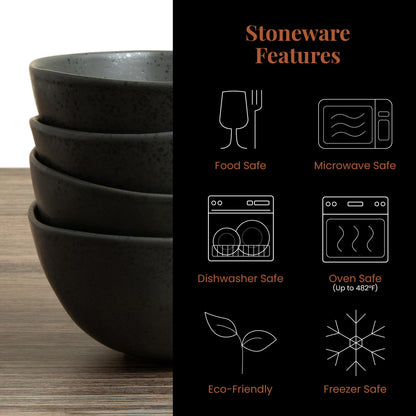 Trasa Home by Larder & Vine, Eco-Friendly High Fired Artisan Stoneware, Organic & Modern Dinnerware, 16 piece set, 4 place settings (Charcoal)