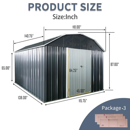 10x12 FT Outdoor Metal Storage Shed with Sloped Roof, Lockable Double Doors, 8 Air Vents, Galvanized Steel Garden Shed, Weather-Resistant Tool Storage House with Easy Assembly for Backyard Patio Lawn