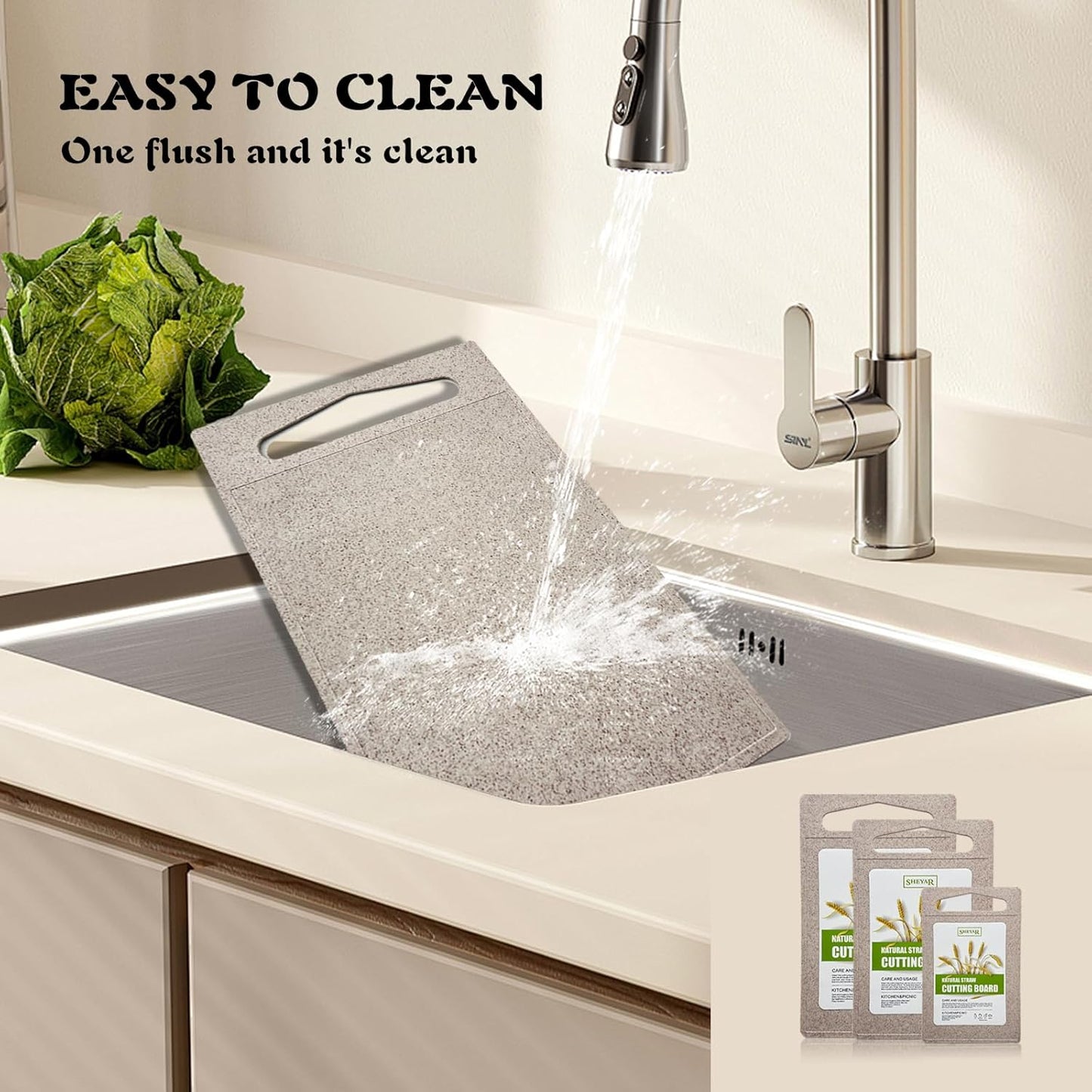 Cutting Board for Kitchen, Wheat Straw Fiber, Dishwasher Safe, Juice Grooves for Meat, Veggies, Easy Grip Handle,