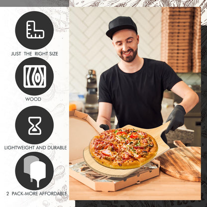 Bokon 2 Pack Wooden Pizza Peel, 16 x 14 Inch Large Pizza Paddle Set with 8 Inch Wooden Handle for Oven, Stone, Pan or Grill, Spatula for Baking Bread and Cake - Indoor & Outdoor