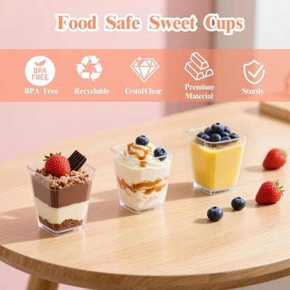 20 Pack 5 oz Rouceyxin Plastic Dessert Cups with Lids and Spoons, Yogurt Parfait Appetizer Cup with Lids for Party