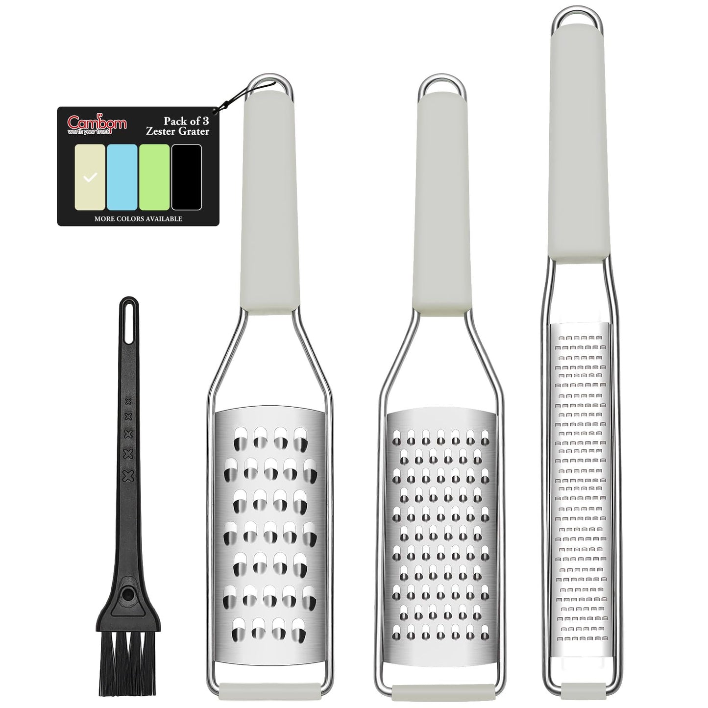 Cambom Cheese Grater Citrus Zester Lemon Zester Pack of 3-304 Stainless Steel - A Sharp Tool for Parmesan Cheese, Ginger, Garlic, Nutmeg, Chocolate, Vegetables，Fruits，Dishwasher Safe Clear