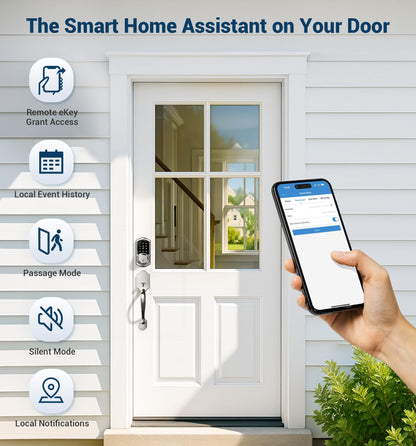 Veise VE06-H Smart Front Door Lock Set, App Control, Keyless Entry Deadbolt with Lever Handle, Electronic Digital Touchscreen Keypad, Auto Lock, Easy Install, Matte Black