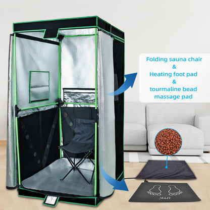 UTK Far Infrared Sauna, Full Size Portable Sauna with Natural Jade for Home Spa, One Person Infrared Sauna with Tourmaline Heating Foot Pad and Portable Sauna Chair for Relaxation Detox (104℉-141℉)