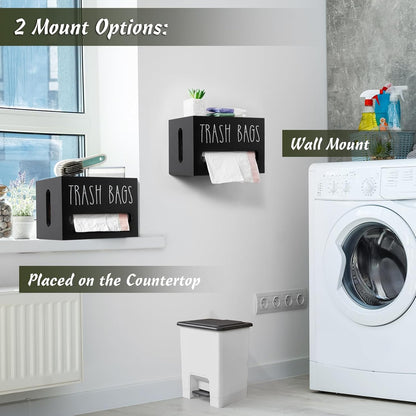 13-gallon Countertop, DRASTAR Trash Bag Dispenser, Large Wooden Trash Bag Holder Wall Mount, Black Roll Holder