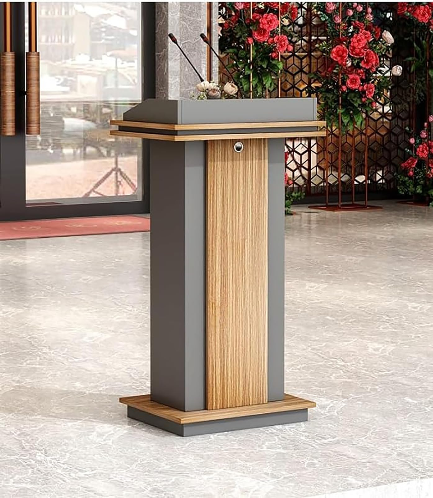 Wooden Podium Stand, Portable Modern Lectern & Hostess Stand, Multi-Function Church Pulpit Reading Desk, Ideal for Concerts, Schools, Offices & Stages