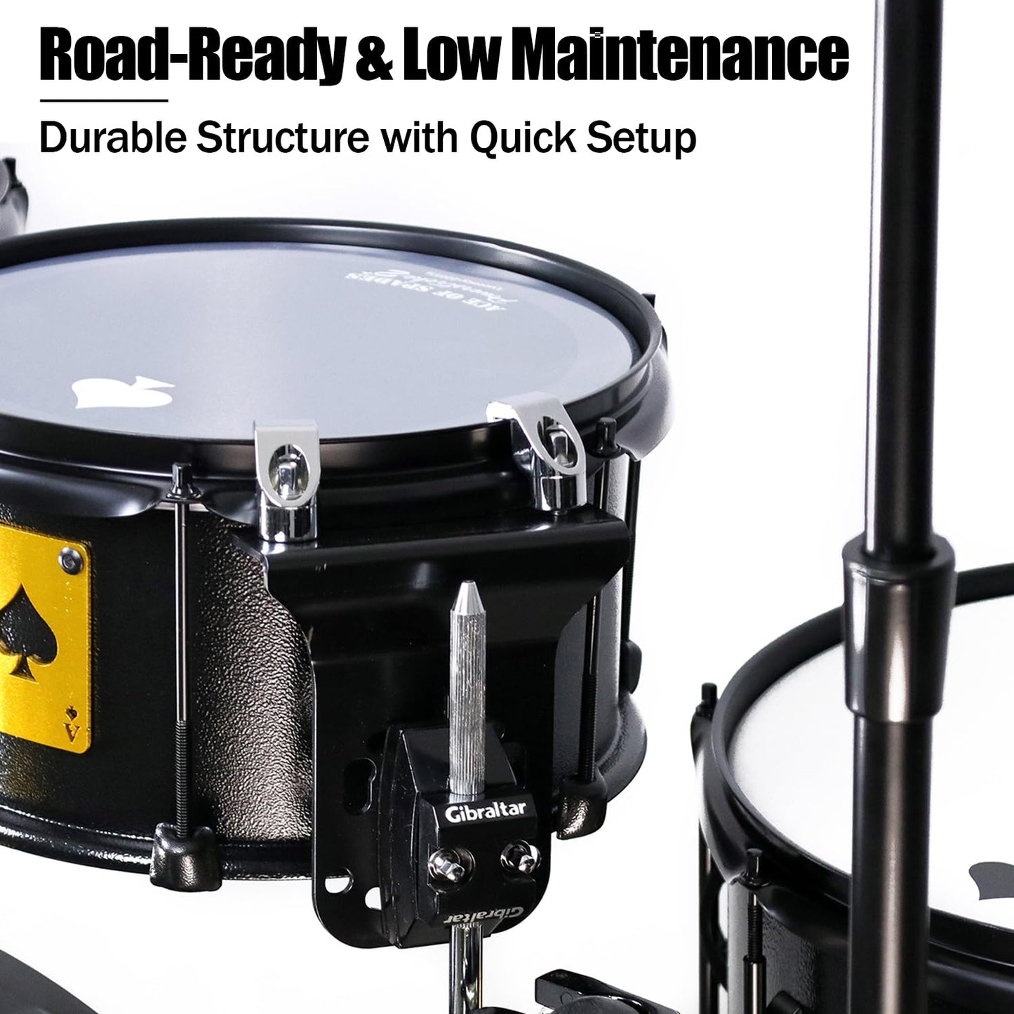 Beatello Metal Drum Set for Adults, 5-Piece Complete Acoustic Drum Kit with Independent Tom-Tom, Professional Resonant Metal Shells & Heavy Duty Stands for Beginners & Studio, Sleek Black