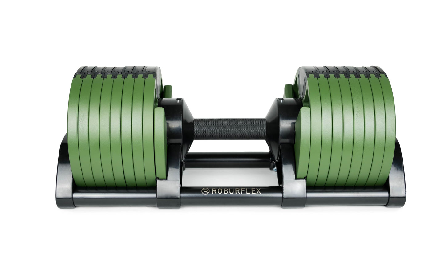 ROBURFLEX Adjustable Dumbbell (Single) 5-40/80lb, 5lb Increments, for Home Gym Fitness - Upto 20 weight settings (GREEN - 80LB)