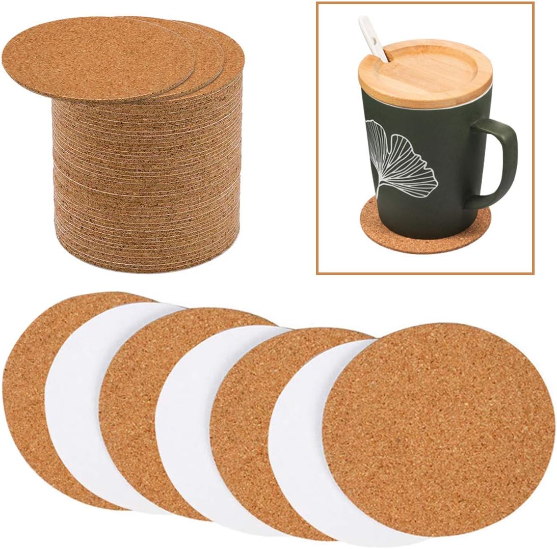 Allazone Self-Adhesive Cork Rounds, 70 Pack Cork Backing Sheets for Wall Decoration, Party Supplies, Coasters & DIY