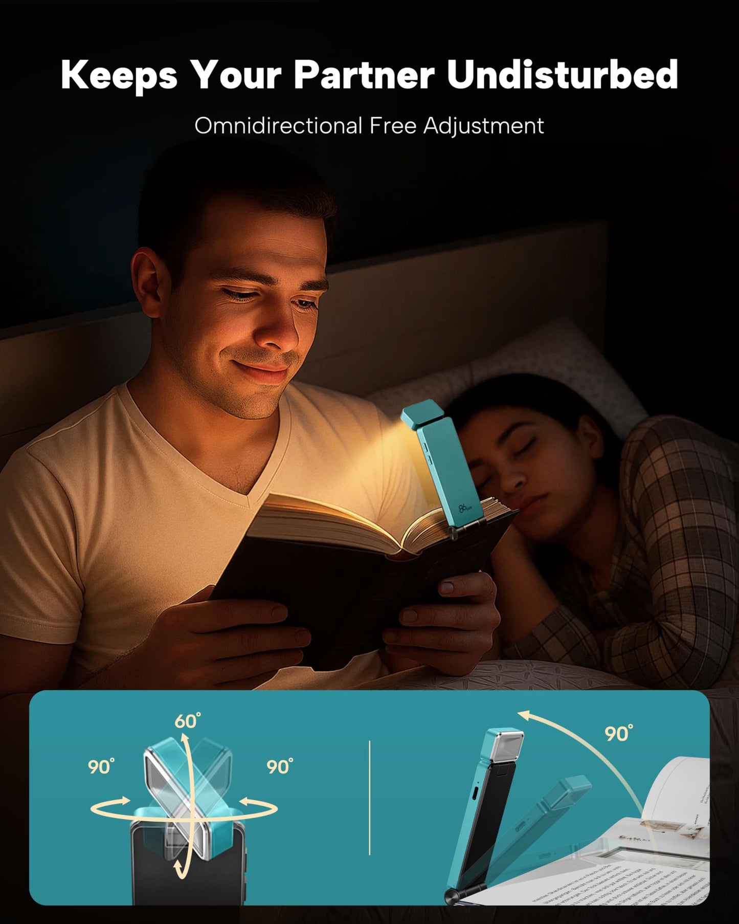 86lux Book Light, Rechargeable Clip-On LED Reading Light for Bed & Night Use - 3 Color Temperatures with Stepless Dimming, Ultralight Bookmark Design for Kids, Book Lovers, Grey
