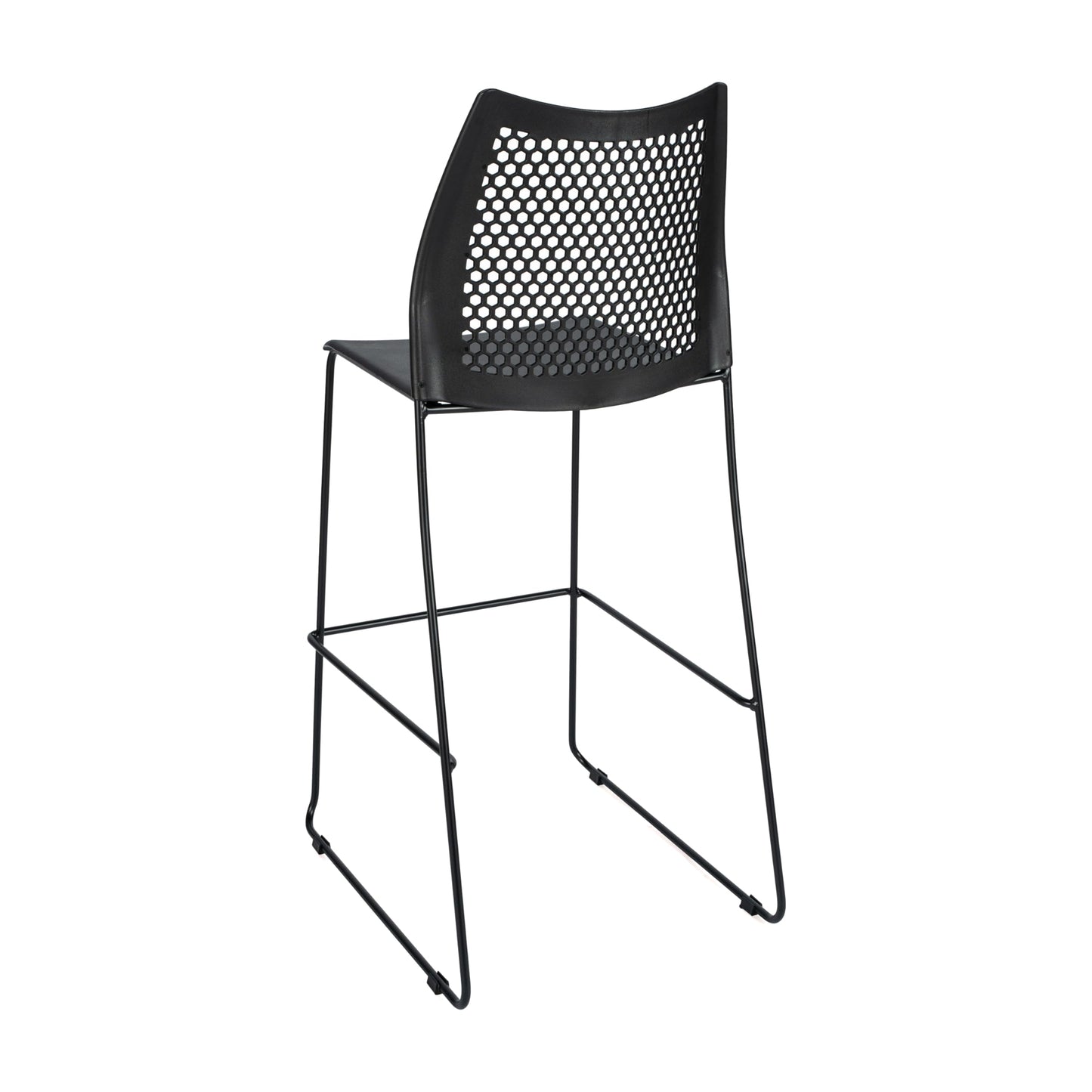 Flash Furniture Hercules Stacking Bar Height Stool with Vented Backrest and Black Powder Coated Steel Sled Base with Integrated Footrest, Commercial Portable Stool, Set of 3, Black