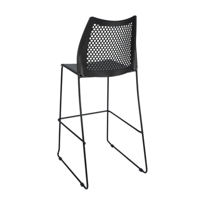 Flash Furniture Hercules Stacking Bar Height Stool with Vented Backrest and Black Powder Coated Steel Sled Base with Integrated Footrest, Commercial Portable Stool, Set of 3, Black