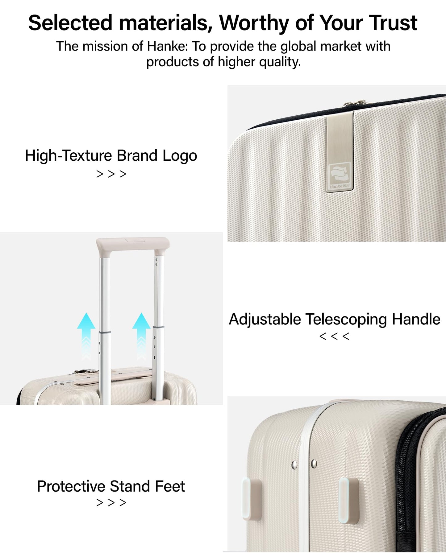Hanke 26 Inch Large Luggage Suitcase Top Opening Aluminum Frame Travel Luggage Hard Shell Suitcases with Wheels for Woman Men.(Ivory white)