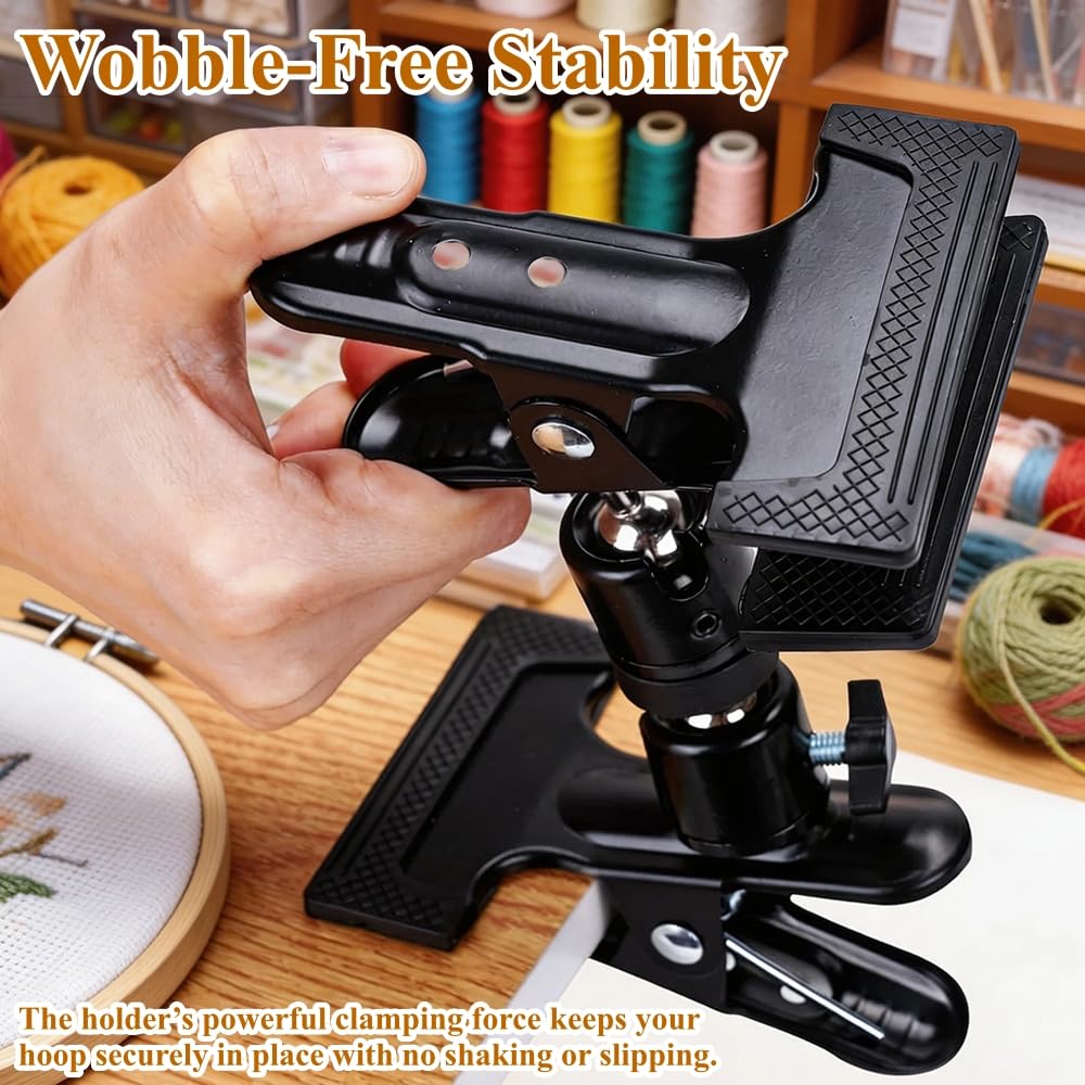 PXIRQ Embroidery Hoop Stand Hands-Free: 360° Rotation Adjustable Table Metal Clamp for Cross Stitch, Needlepoint, Punch Needle & DIY Crafts – Compatible with Most Sizes/ Shapes of Embroidery Hoops
