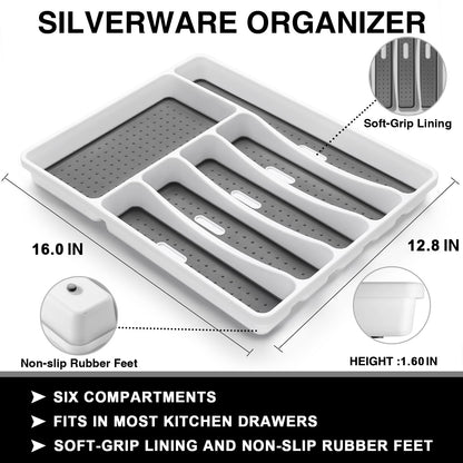 49-Piece Silverware Set with Organizer, Heavy Duty Stainless Steel Flatware Set for 8, Cutlery Utensil Sets with Steak Knives, Rust-proof, Mirror Polished, Dishwasher Safe, Heavy Duty