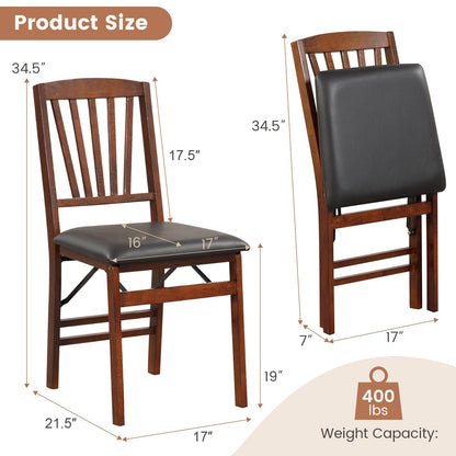 KOTEK Folding Dining Chairs Set of 4, Wooden Kitchen Chairs with Padded Seat & Solid Wood Frame, 400 LBS Weight Capacity, No Assembly Foldable Chair for Dining Room, Living Room