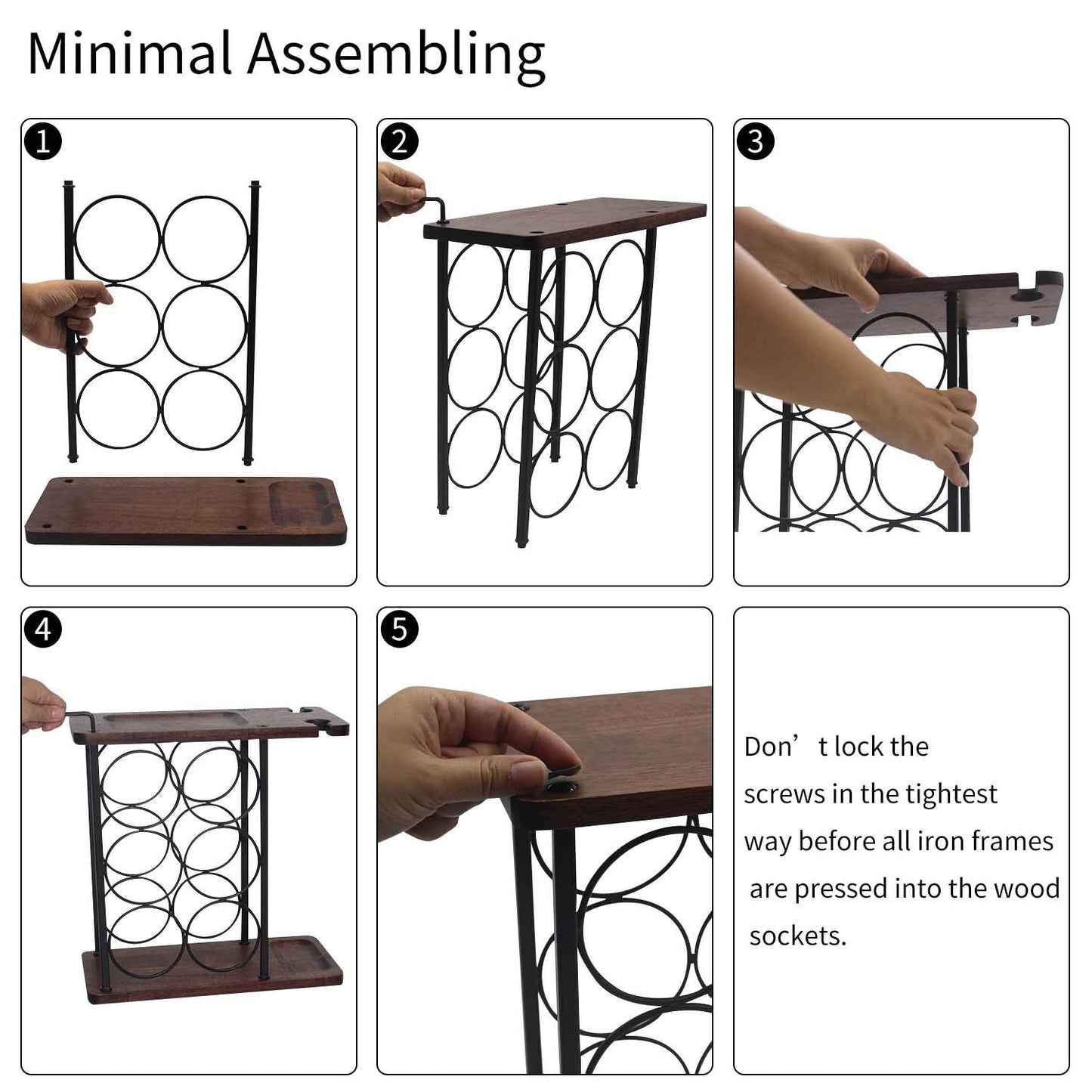 SASIDO Wine Racks Countertop, Wine Holder and Glasses Rack, Wooden Wine Stand with Tray, Perfect for Home Decor & Kitchen Storage Rack etc (Hold 6 Bottles and 2 Glasses)