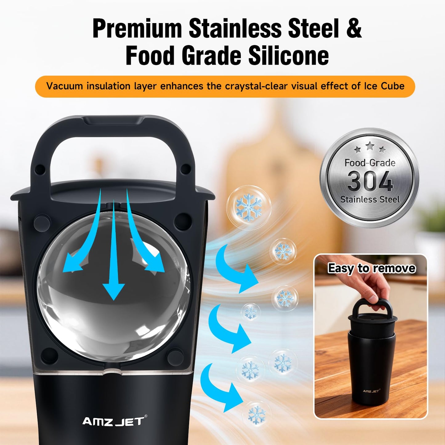 Clear Ice Cube Maker Premium Gift Set – Stainless Steel Whiskey Ice Ball Mold, 2.5” Ice Sphere with BPA-Free Silicone, Slow Melting Easy Release Ice for Bourbon Cocktails, Ideal Gifts for Men Dad