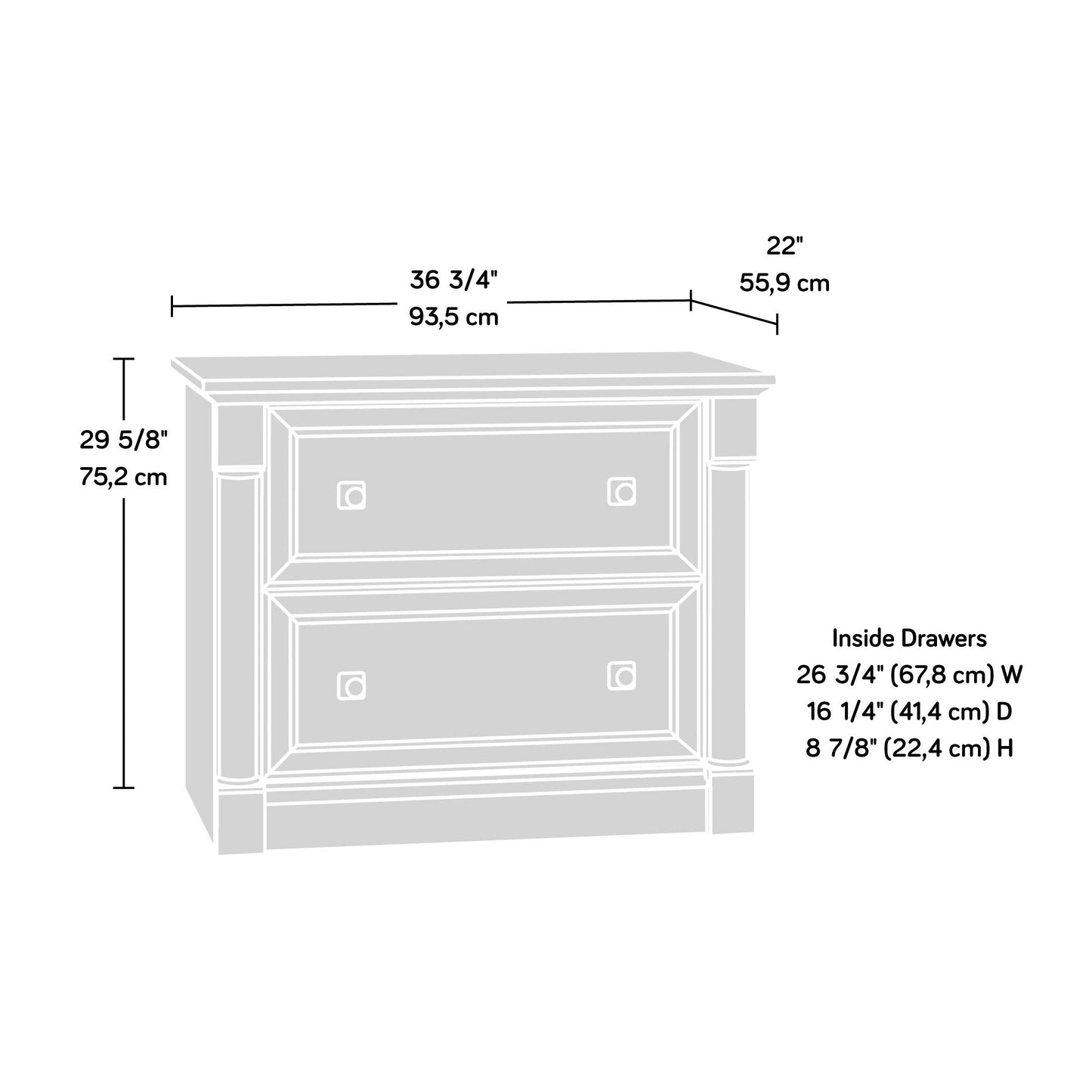 Sauder Palladia 2 Drawer File Cabinet, Lateral Filing Cabinets for Home Office, Hanging File Folders Organizer, Interlocking Drawers, in Vintage Oak Finish