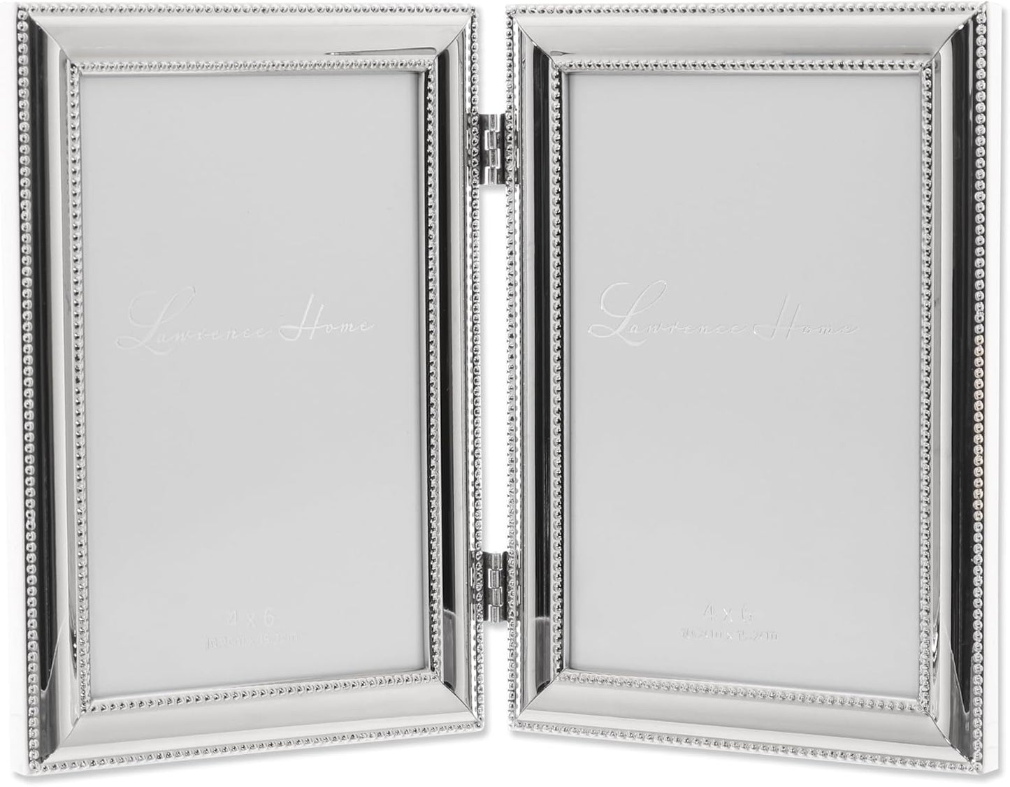 Lawrence Frames 4 by 6-Inch Hinged Double Metal Picture Frame, Silver-Plate with Delicate Beading (Vertical)