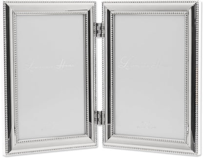 Lawrence Frames 4 by 6-Inch Hinged Double Metal Picture Frame, Silver-Plate with Delicate Beading (Vertical)