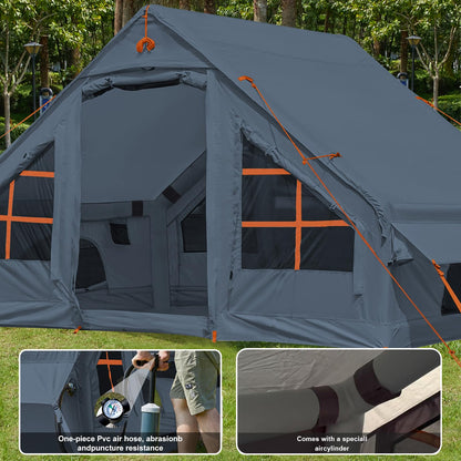 4-6 Person Inflatable Camping Tent, 9.8 * 7.2 FT Glamping Inflatable Tents with LargeTarps,2025 Update Zipper Door Easy Setup Blow Up Tents for Camping