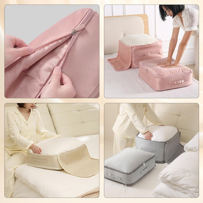 Ultra Space Saving Self Compression Organizer Bags | Heavy Duty Moving Bags for Comforters, Clothes, Blankets (Khaki, L)