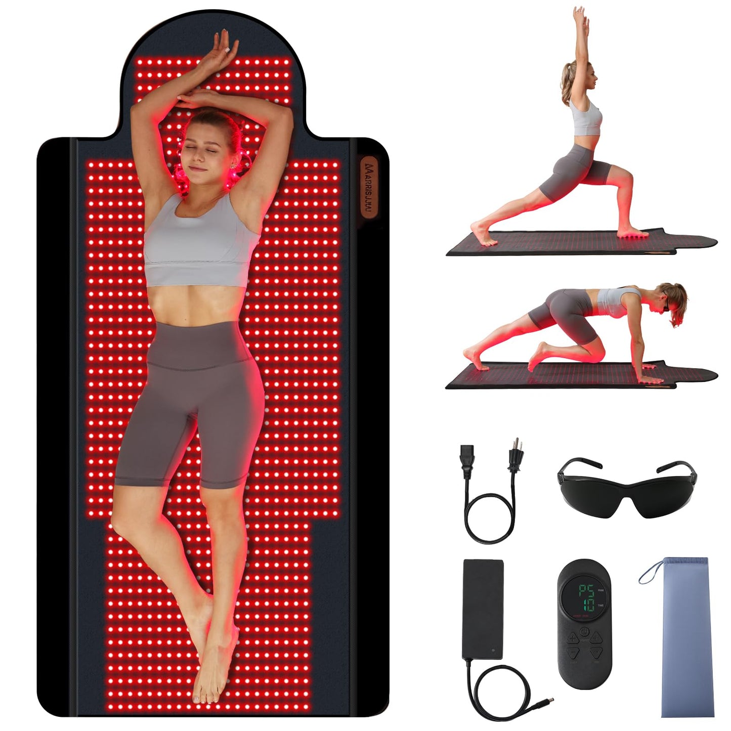 Red Light Therapy Mat, Extra Large 74 x 32 in Full Body Infrared Light Therapy Pad, 660nm 850nm 940nm, 1095 LEDs, 2 Pulse Modes, 5 Intensity Levels, Timer 10-90 Min, Includes Goggles & Storage Bag