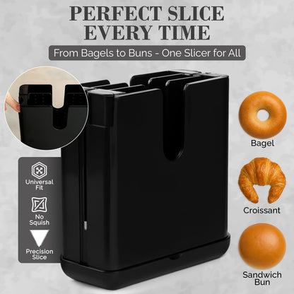 BonBagel Bagel Cutter Slicer – Precision Bagel Slicer with Auto-Center Holder – Compact 7-Inch Space-Saving Design for Even Cutting Large and Small Bread at Home or Café Kitchen - Black